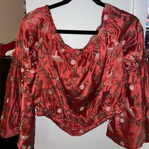 Willow and Clay embroidered off the shoulder crop top